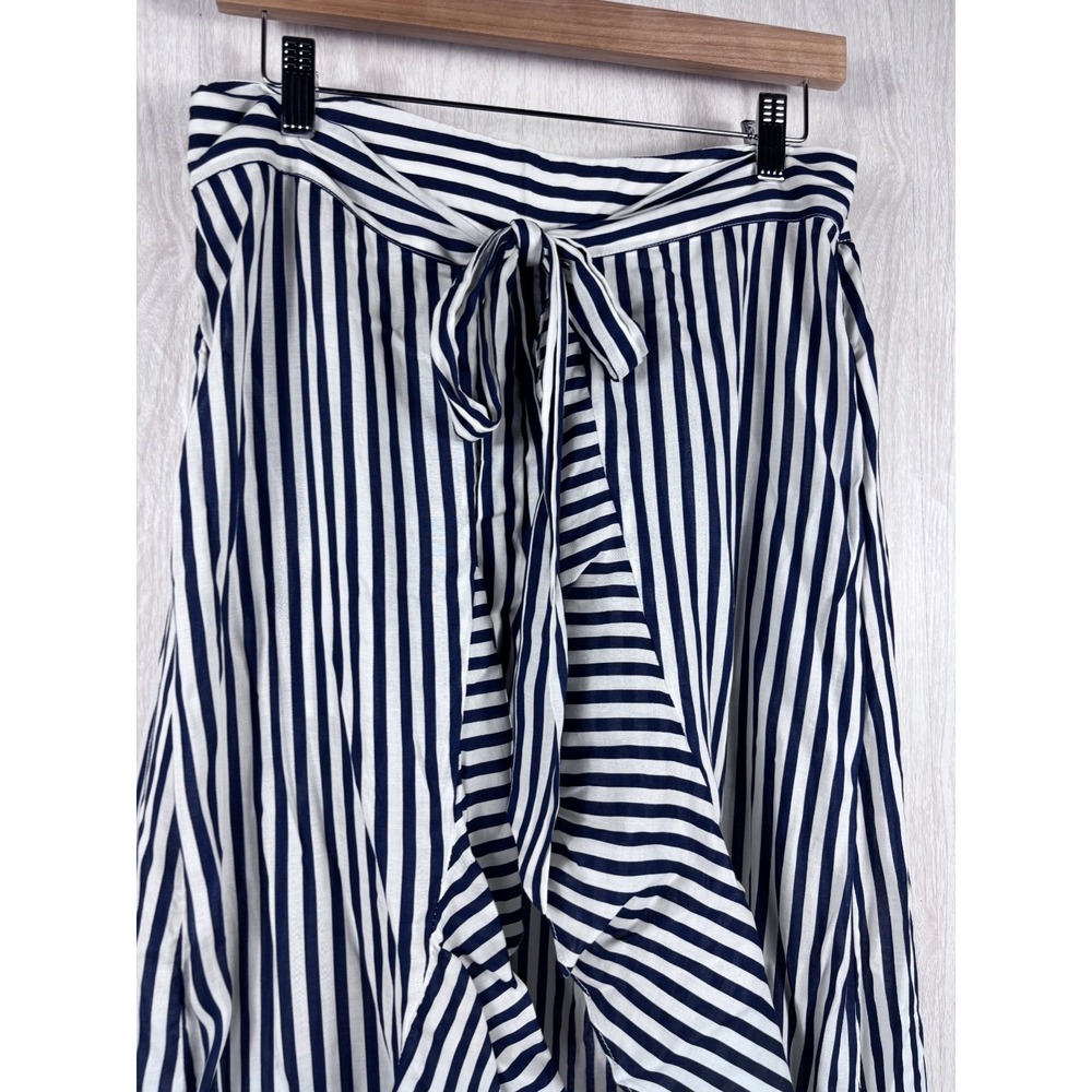 Miss Me Striped Wrap Maxi Skort Women's 28 Navy White Ruffle Coastal Boho Chic - Picture 4 of 7